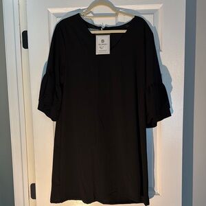 Black V-Neck Ruffle Sleeve dress